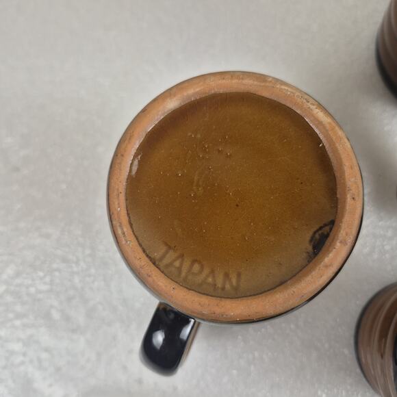 Vintage 1960s Japan Glazed Ribbed Ceramic Coffee Tea Set Pot Sugar Mug 6-Pc - Picture 7 of 12